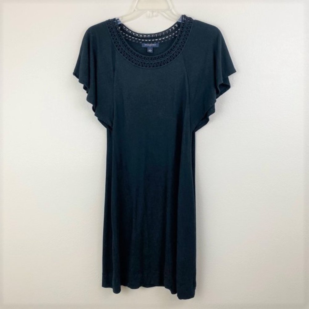 Banana Republic Black Flutter Sleeve Embellished Neck Dress
